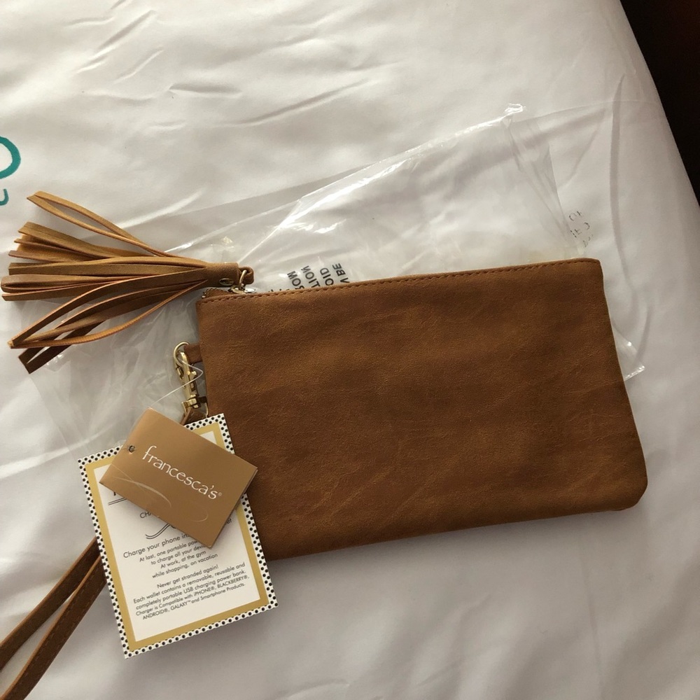 Francesca Brown suede clutch w cell charger NWT